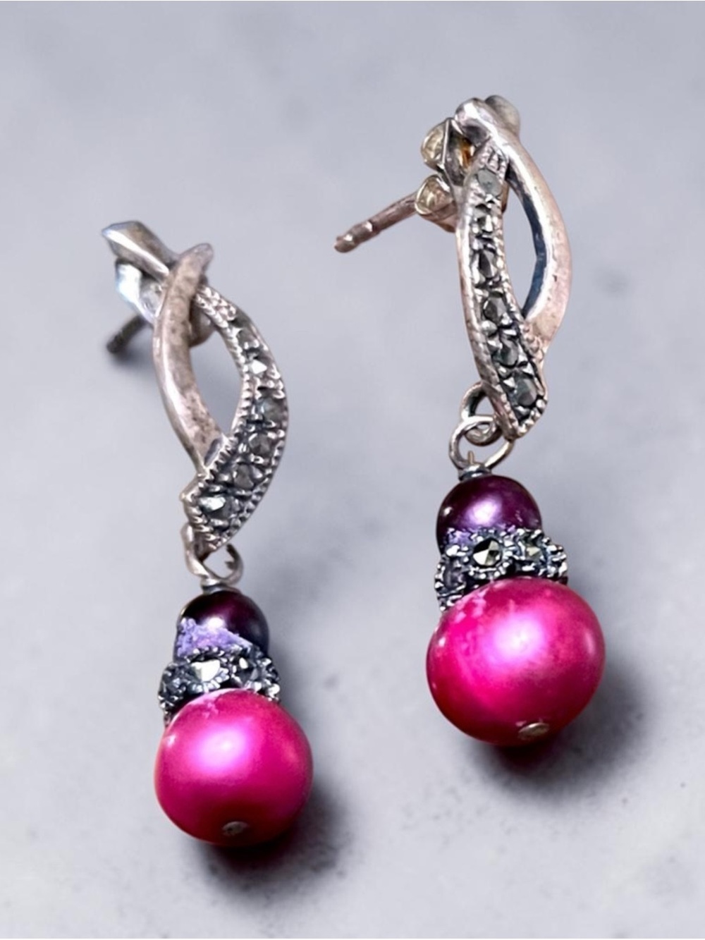 Sterling Silver Marzacite Pearl Earrings